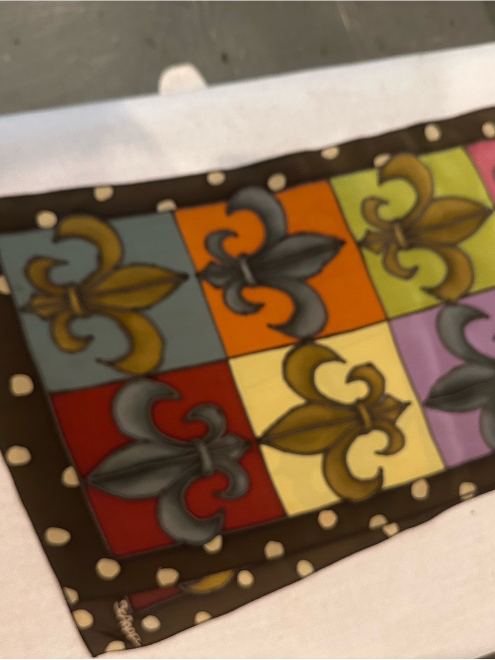 Colorblock Fleur-de-Lis Silk Scarf in Multicolor